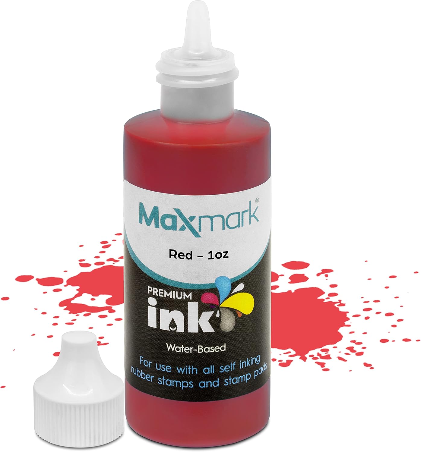 MaxMark Premium Refill Ink for self Inking Stamps and Stamp Pads, Red Color - 1 oz.