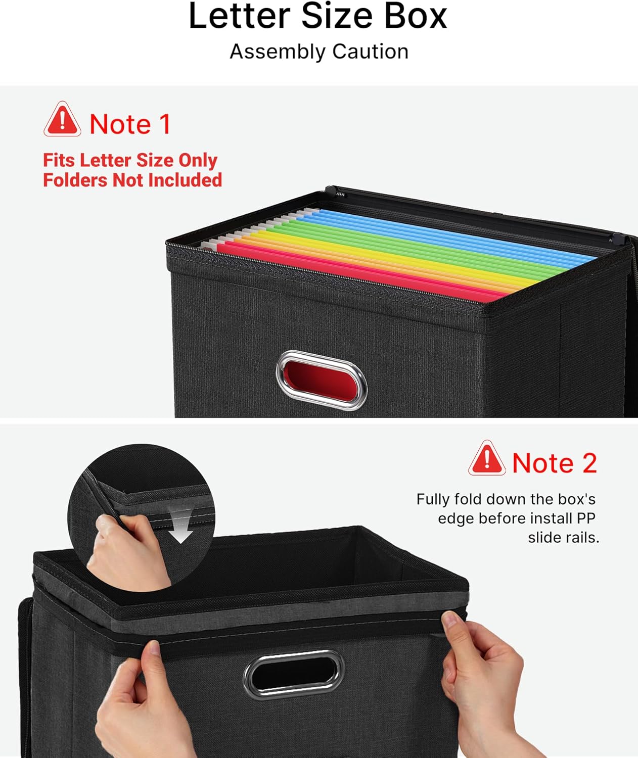 Oterri 1 Pack File Organizer Boxes with Lids, File Box with Mesh Pockets, Document Organizer Box for File Folders Letter Size, Zippers Filing Box for Home, Office, School (Black, Without Folders)