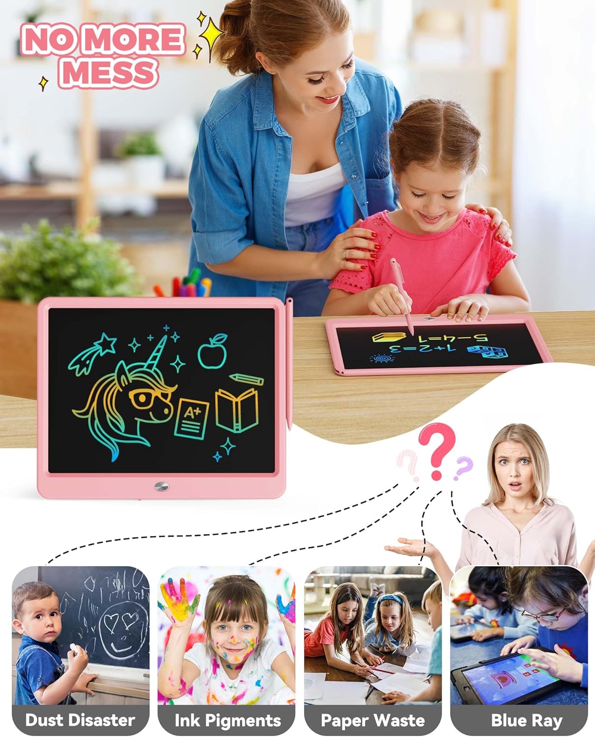 KOKODI 15 Inch LCD Writing Tablet with Anti-Lost Stylus, Erasable Doodle Board Colorful Toddler Drawing Pad, Car Travel School Games Toys for 3 4 5 6 7 8 Kids, Birthday Gift for Girls Boys Pink