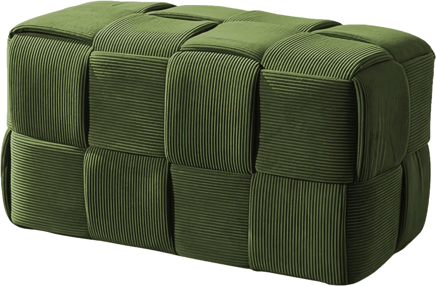 Ottoman Foot Rest Soft and Comfortable Ottoman Square Corduroy Woven Design Sofa Stool (Green-L)