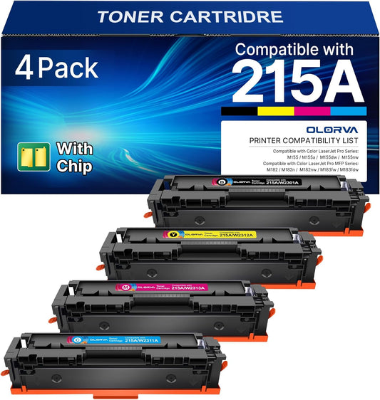 215A Toner Cartridges 4 Pack (with Chip) - Replacement for HP 215A Toner Cartridges, Works with HP Color Laser Jet Pro MFP M183fw M182nw M182n M182nw M155a M155dw Printer | W2310A W2311A W2312A W2313A