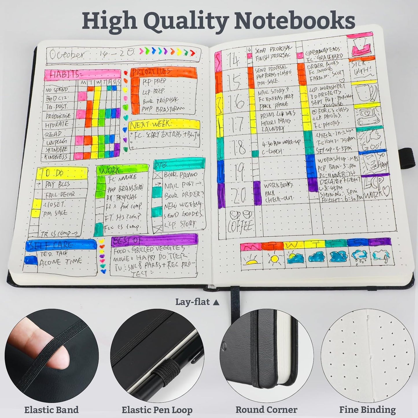 Bullet Dotted Hardcover Journal Notebook, A5 140 Pages 120Gsm Thick Paper for School,Note Taking,Work,Diary，5.7''*8.3'',Burgundy