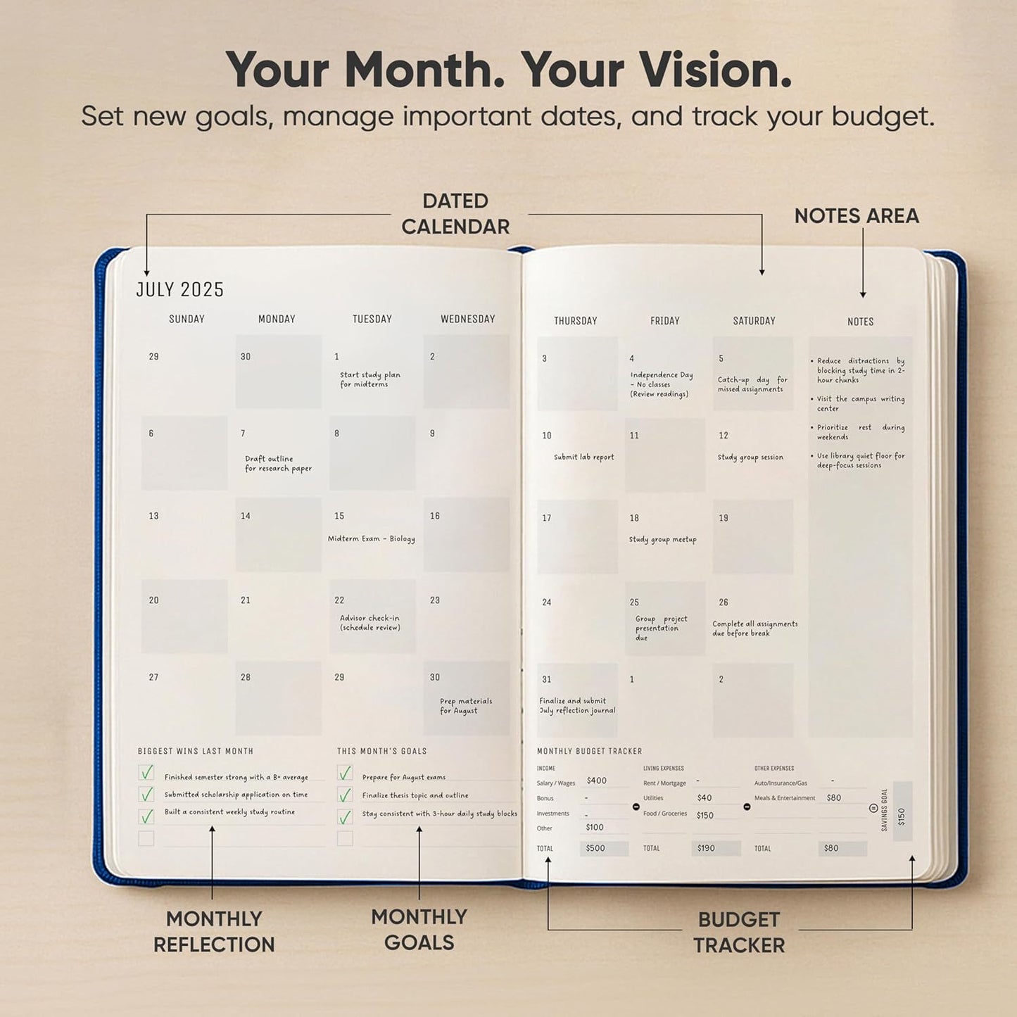 July 2025-2026 Planner 8.5 x 11 Pro Max - Dated Productivity & Academic 2025-2026 - Daily, Weekly & Monthly Planner With July Start Date - A4 - Productivity Store