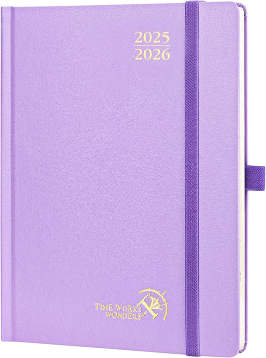 POPRUN Planner 2025-2026, (Medium 6.5'' x 8.5'' Hard Cover) Academic Calendar (July 25-June 26) Daily Weekly and Monthly Appointment Book with Hourly Time Slots, Monthly Tabs, 100 GSM - Violet