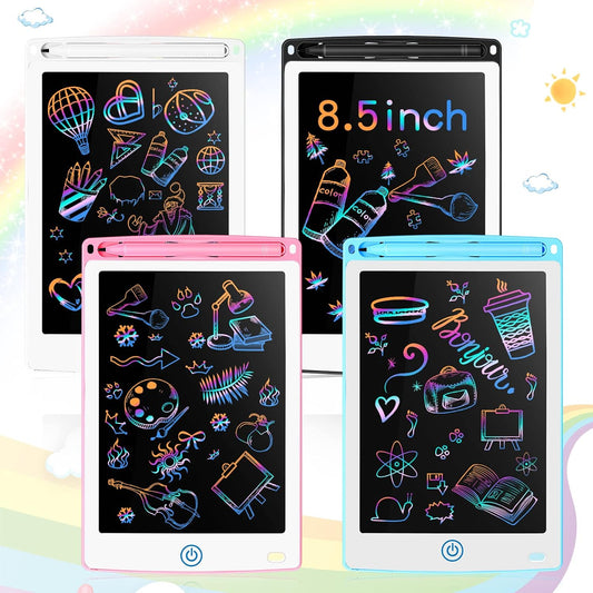 Zonon 4 Pcs LCD Writing Tablet 8.5 Inch Doodle Board Tablet Drawing Gifts LCD Writing Board Electronic Erasable Reusable Colorful Screen Pad(Light Blue, Light Red, White, Black)