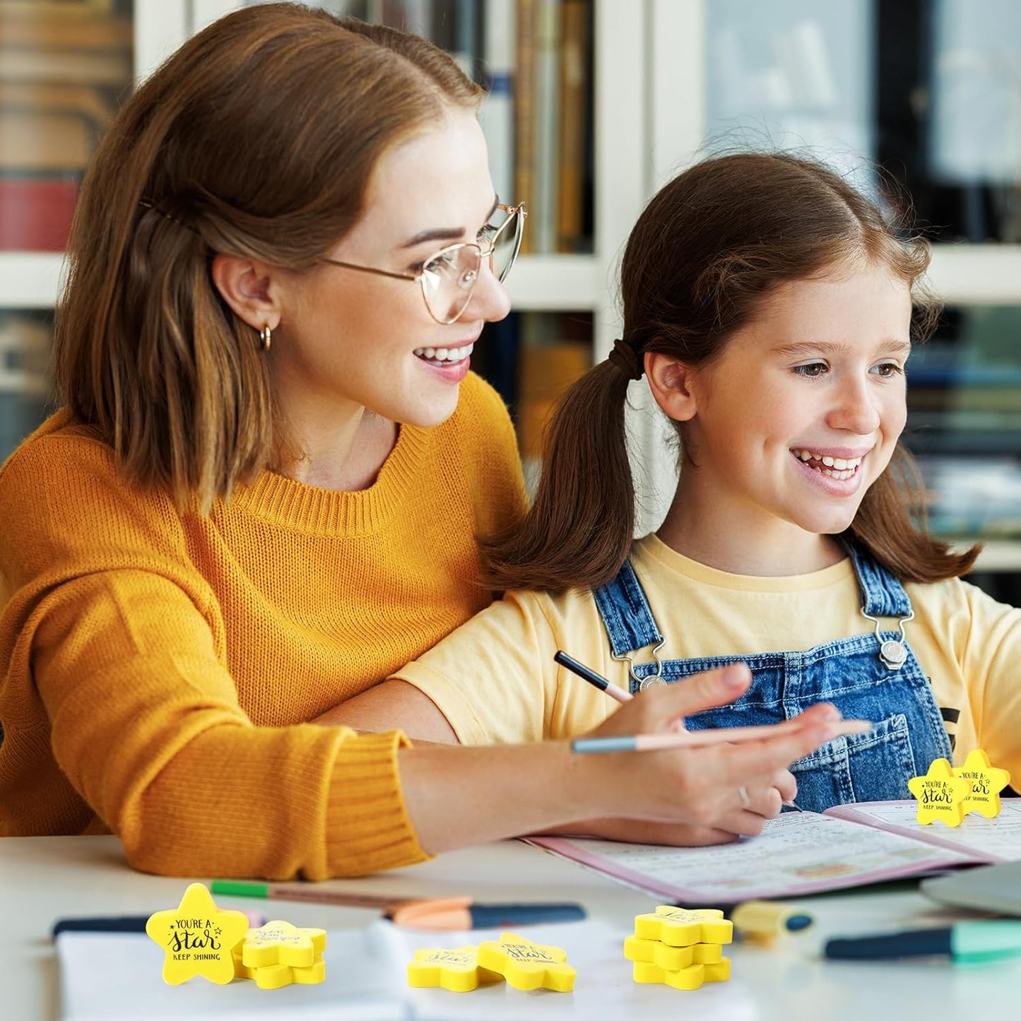 Spakon 100 Pcs Inspirational Star Erasers for Kids Bulk Cute Back to School Erasers 1.57" Fun Eraser for Classroom Prize You're A Star Yellow Motivational Gift for School Student Rewards