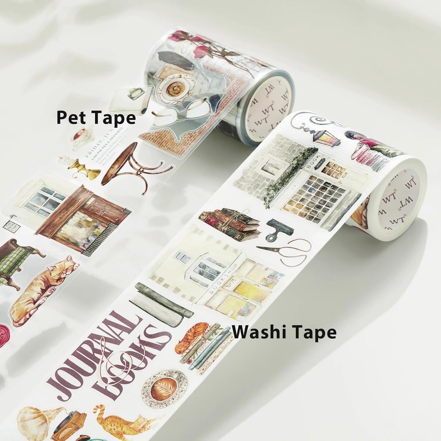 WT Pre-Cut Cats and Books Wide PET Tape, One Roll 5 Meters, Decorative Cute PET Tape for Bible Journaling, Bullet Journal Supplies,Scrapbooking Supplies,Planners, Party Decorations
