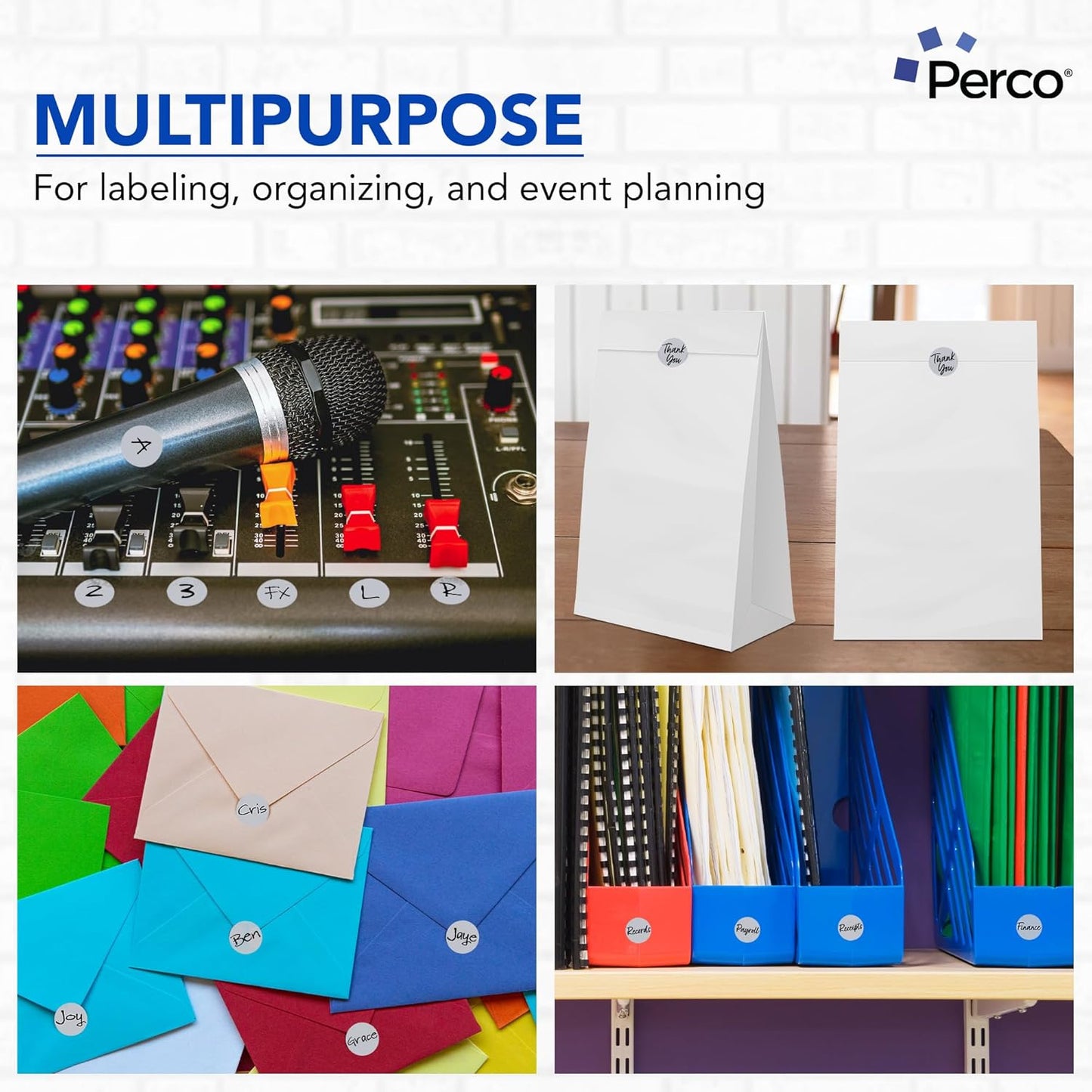 Perco Silver 1-Inch Round Circle Dot Sticker Labels with Permanent Adhesive for Wedding Invitations - 1,000 Labels per Roll - Vibrant Colors, Strong Adhesion - Made in USA