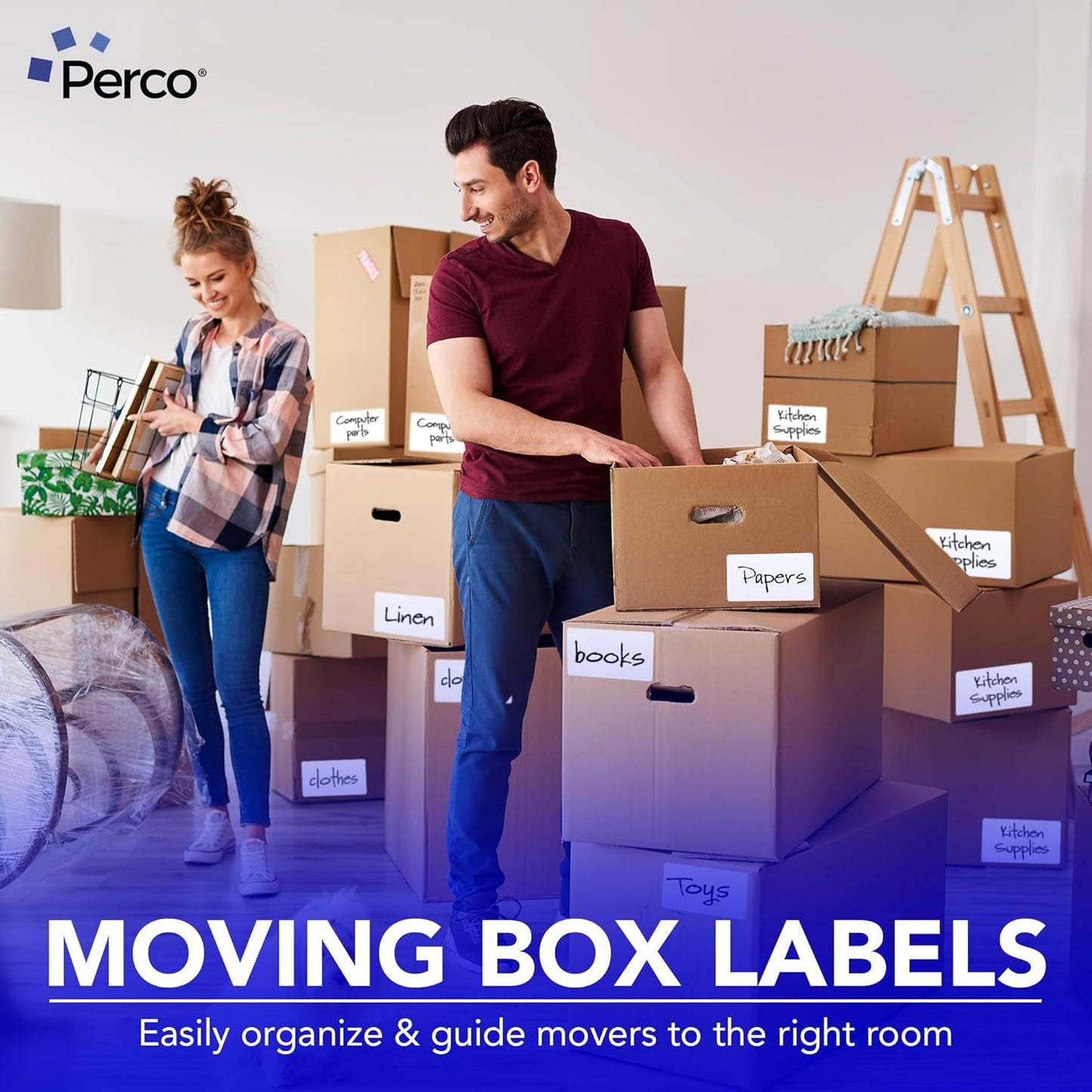 Perco White Labels 3x5 Inch 500 Stickers/Roll with Easy Peel Perforation and Strong Adhesion for Inventory Management, Color Coding, Moving Boxes, Retail, Organizing & Crafts – Made in USA