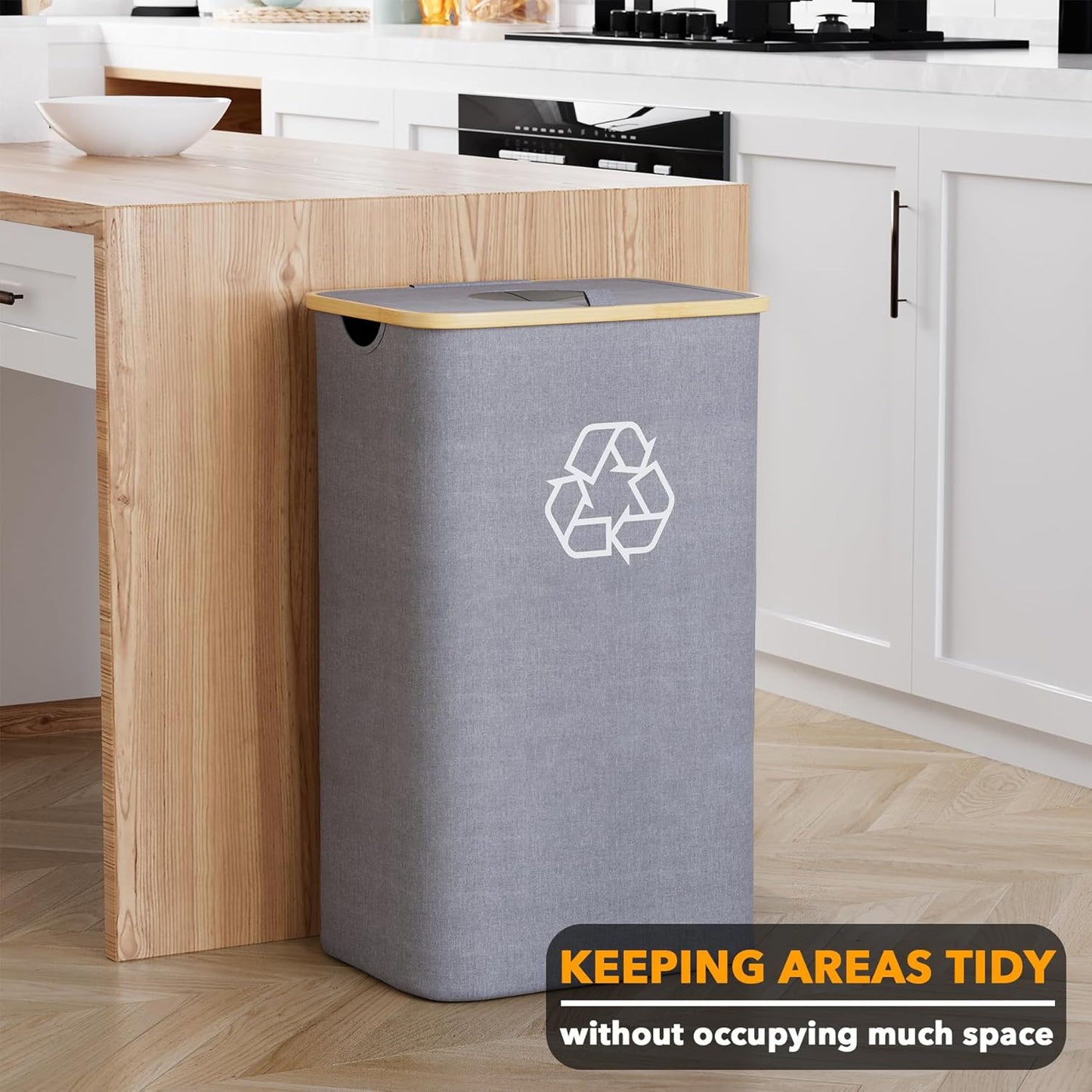 SpaceAid Recycling Bin for Kitchen 26 Gallon, 100L Recycle Bin with Lid and 2 Reusable Inner Bags, for Bottle Can Glass Plastic Stickers, Grey