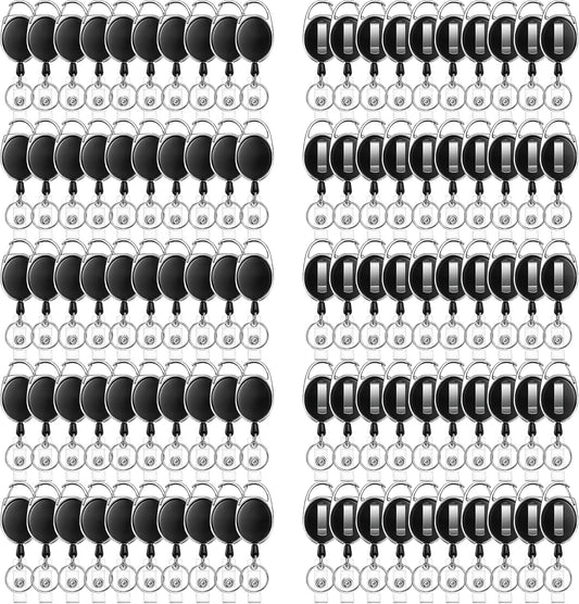 100 Pcs Badge Reel, ID Badge Holder Retractable Clip, Heavy Duty Keychain Badge Reel，Badge Clip, Bulk Lanyard for Wear Keys, ID Card, Name Hold
