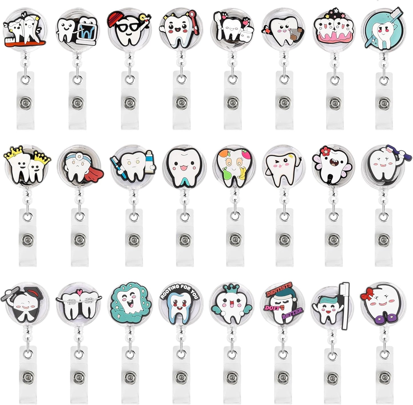 24Pcs Dentist Gifts Dental Gift Cute Badge Reel for Women Man, Retractable Dentist ID Badge Holders Dental Assistant Gift Dental Hygienist Gift Graduation Gift for Dentist.