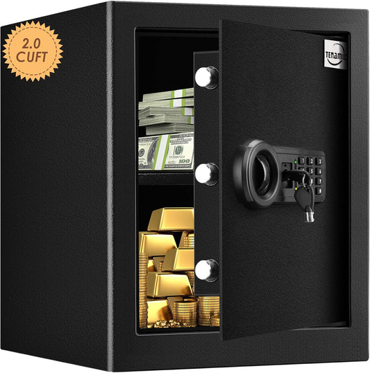 Tenamic Fireproof Waterproof Home Safe 2.0 Cuft - Keypad Large Lock Box Cabinet, Solid Alloy Steel for Office, Hotel - Black