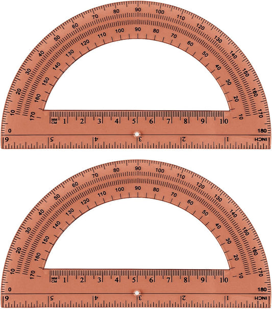 Zonon 2 Pcs 6 Inch Plastic Protractor Math Protractors 180 Degrees Angle Measurement, Translucent for Geometry Classroom Kid Student School Office Supplies(Brown)
