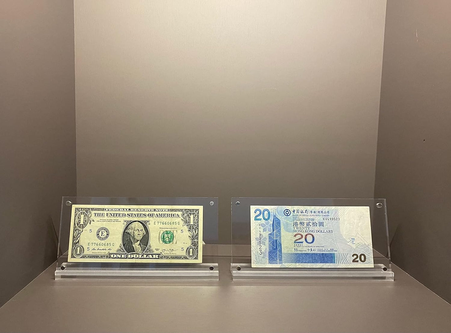 IEEK Acrylic Dollar Bill Display Case Dollar Frame Clear Paper Money Holders Currency Ticket Protector Paper Money Frame for Bill Collectors,7.3 x 3.5 Inch,4 Pack