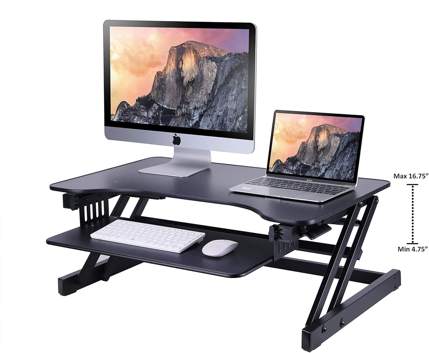 Rocelco 32" Height Adjustable Standing Desk Converter with Anti Fatigue Mat BUNDLE - Sit Stand Up Dual Monitor Riser - Computer Workstation - Large Retractable Keyboard Tray - Black (R ADRB-MAFM)