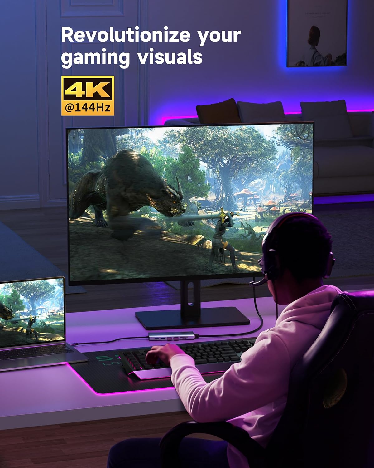 Triple Monitor Docking Station, 14-in-1 USB C Hub with DP 8K@30Hz/4K@144Hz, Dual HDMI 4K@60Hz, 100W PD, 7 USB Ports, SD/TF Card Reader, Gigabit Ethernet for MacBook & Windows Laptop