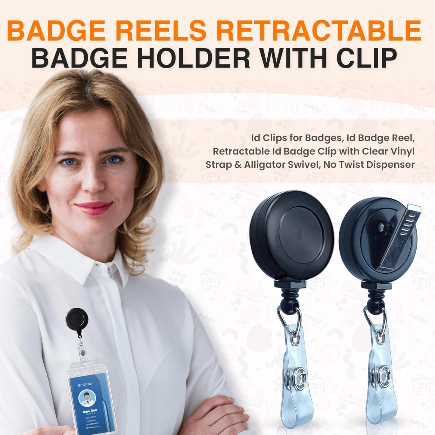 25 Pack Badge Reels Retractable Badge Holder with Clip, Id Clips for Badges, Id Badge Reel, Retractable Id Badge Clip with Clear Vinyl Strap & Alligator Swivel, No Twist Dispenser (Black)