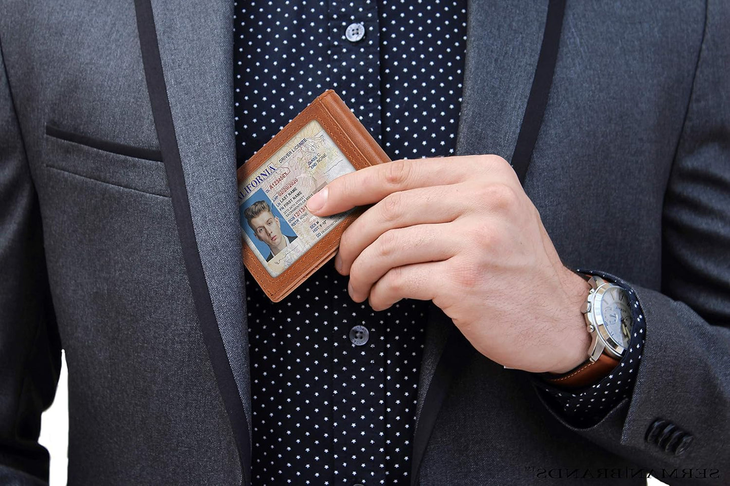 SERMAN BRANDS RFID Blocking Slim Bifold Genuine Leather Minimalist Front Pocket Wallets for Men with Money Clip Thin Gift
