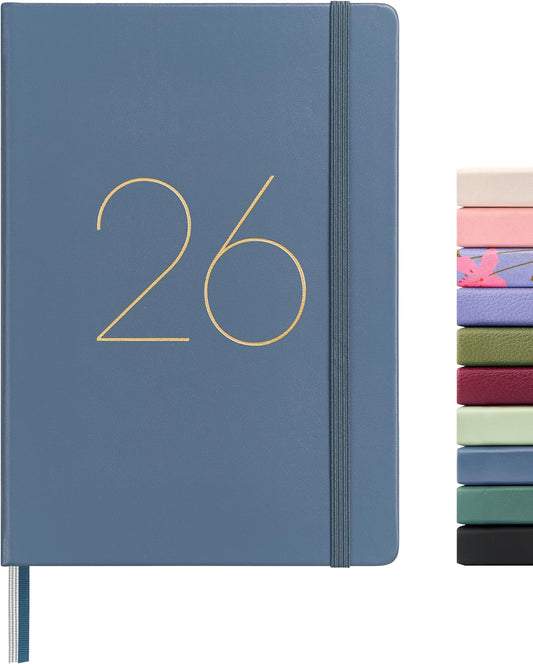 And Per Se 2026 Planner-Daily, Weekly & 15-Monthly Leather Hardcover Planner, 5.7" x 8", Daily Schedule, Monthly Tabs, 100 GSM Thick Paper, Back Pocket(Dark Blue)