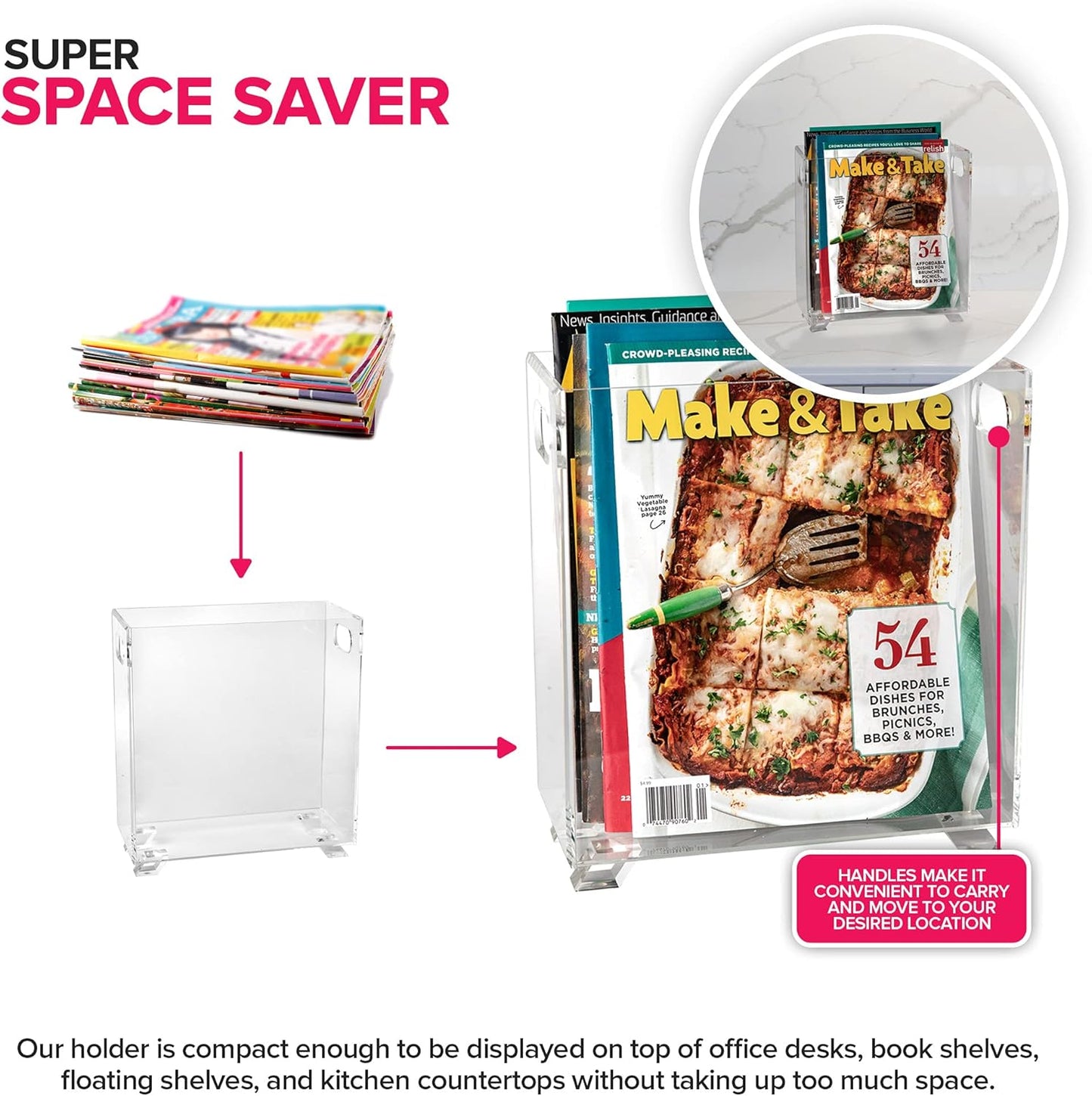 Stock Your Home Acrylic Magazine Holder - Crystal Clear Holder - Shatterproof - Open Top - Space Saver - For Magazines, Publications, Office Desk, Reception, Waiting Room