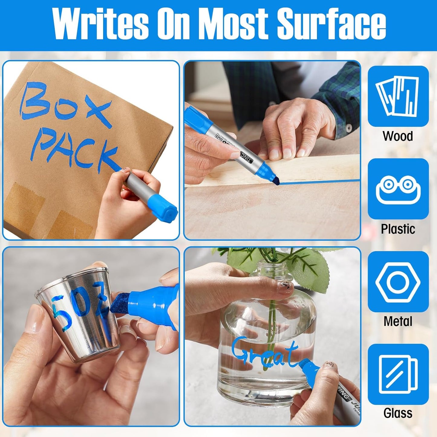 Fuutreo 10 Pack Jumbo Permanent Markers Bulk Large Chisel Tip Permanent Markers Quick Drying Waterproof Big Huge Poster Pens for Office, Logistics Company and More(Lake Blue)