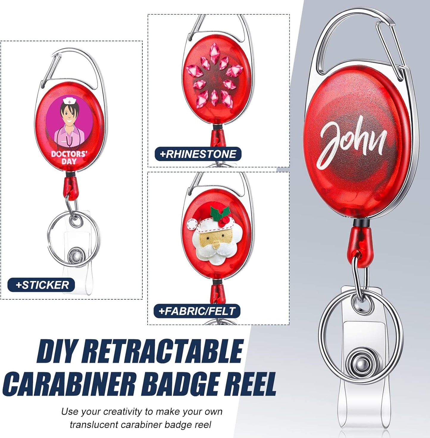 100 Pack Retractable Badge Reels Bulk Heavy Duty Badge Reel Holders with Carabiner Belt Clip and Keychain for Lanyard Card Nurse School Office Employee (Clear Red)