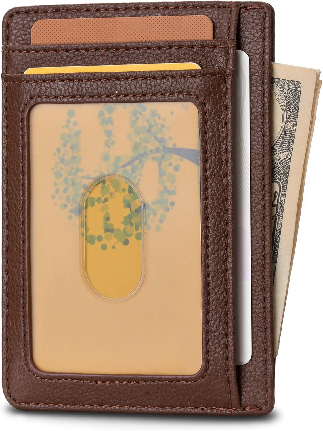 Buffway Slim Minimalist Front Pocket RFID Blocking Leather Wallets for Men and Women - Lichee Coffee