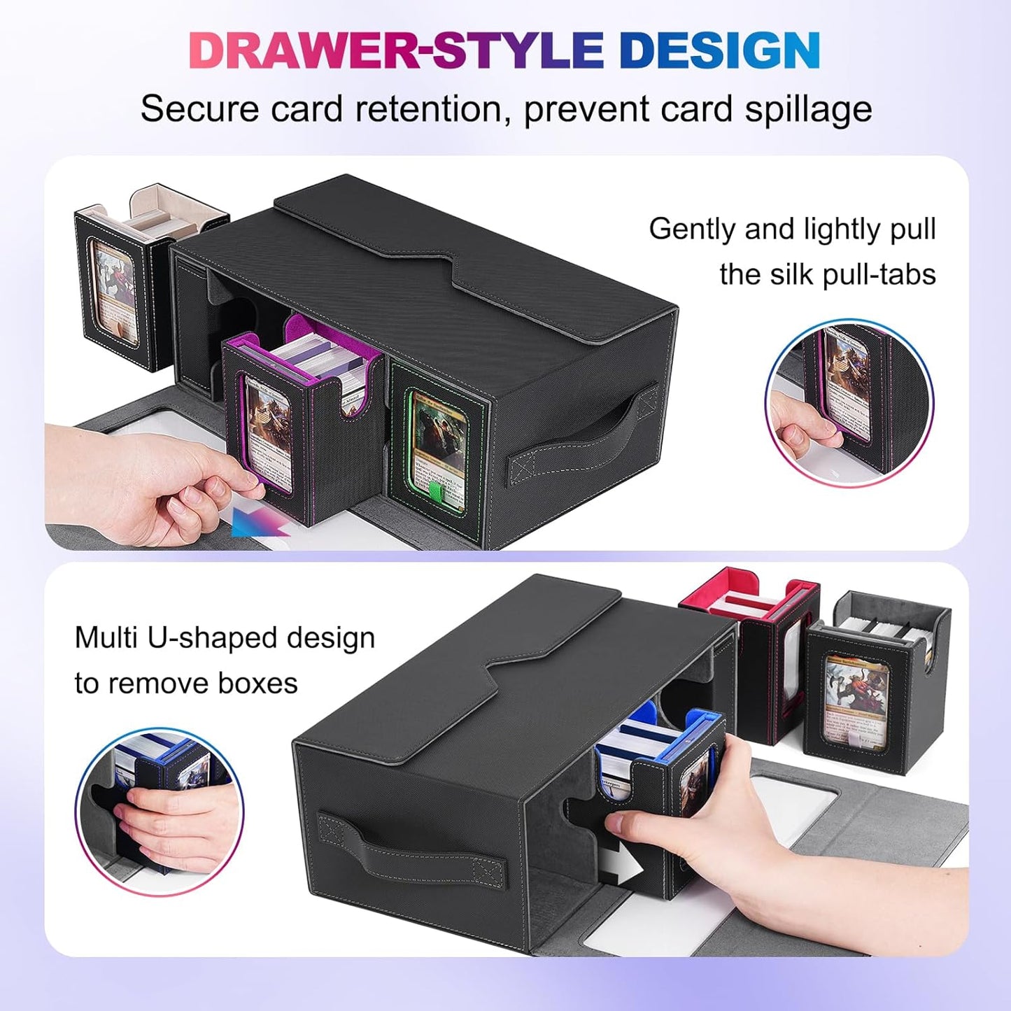 Commander Deck Box for MTG, 6-Deck Modular Card Case with Dice Tray Hold 600+ Double-sleeved Cards, Removable Trading Cards Storage Box with 35PT Magnetic Card Holders for TCG, Multicolour