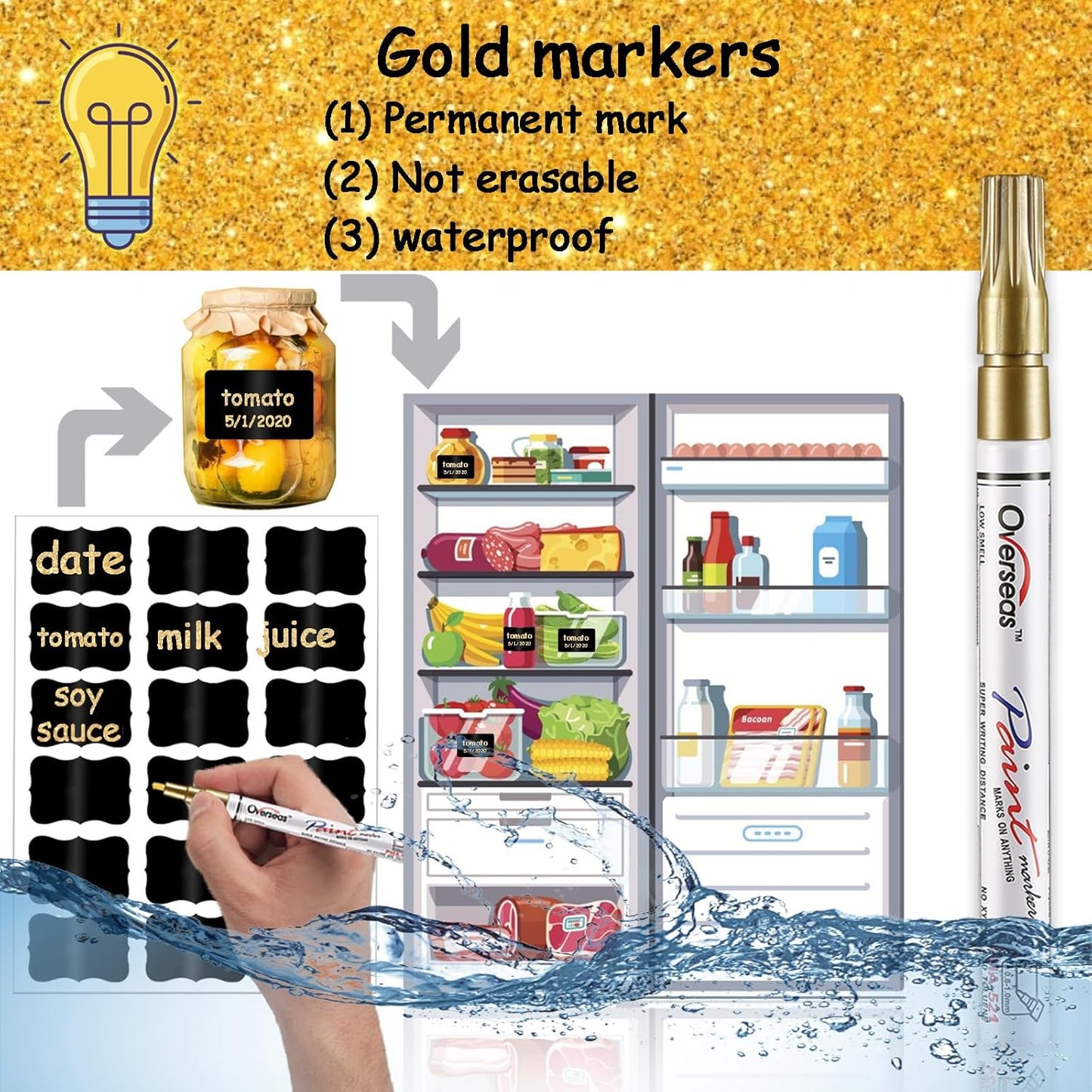 Chalkboard Labels, 72 Pcs Waterproof Reusable Chalk Stickers with Erasable Chalk Marker for Jars, Storage Bins, Kitchen, Parties, Weddings, Craft Rooms