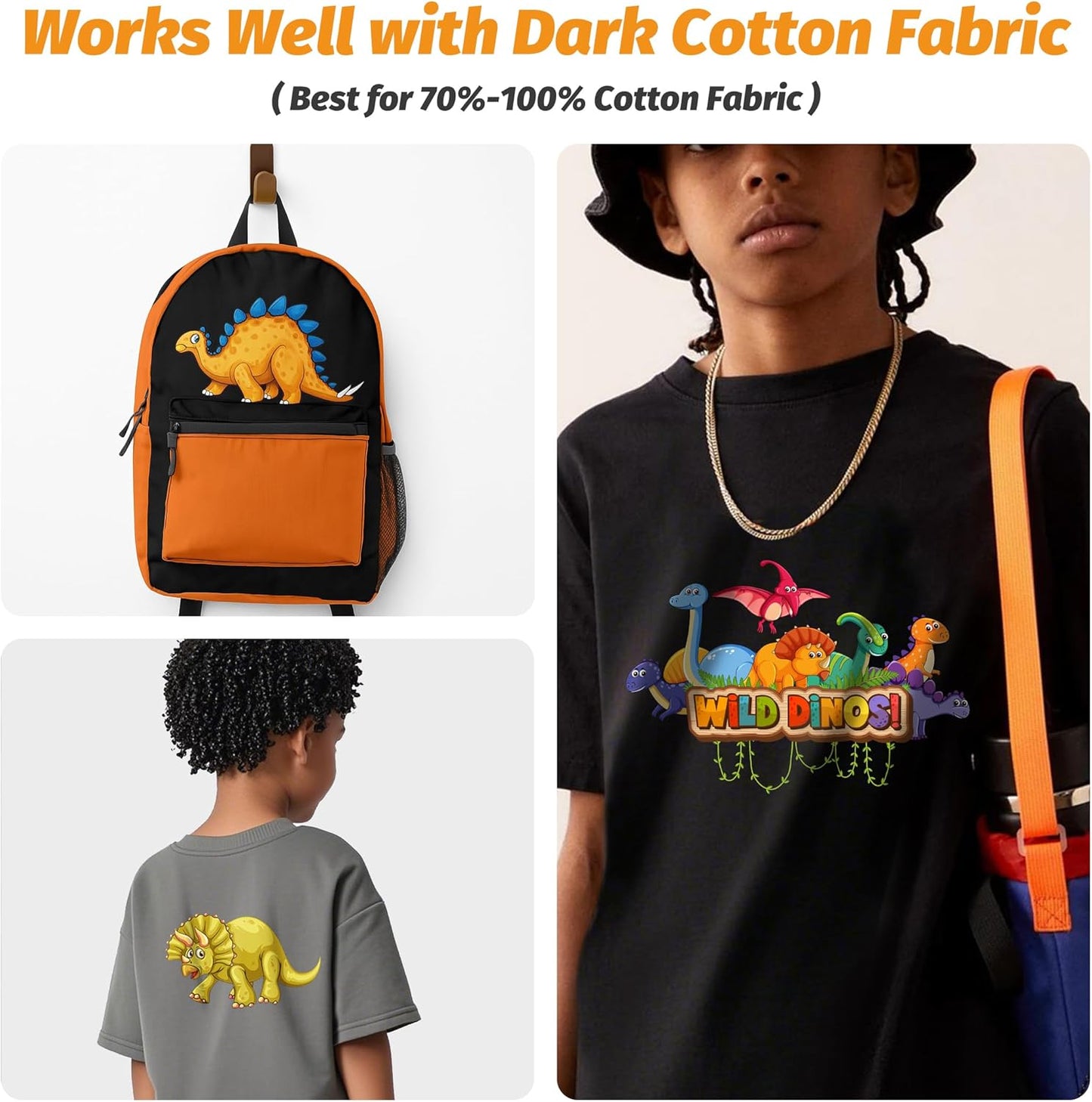 TransOurDream Dark Heat Transfer Paper for Inkjet Printer (40 Sheets, 8.5x11") Iron on Transfers for Dark Fabric, Printable Heat Transfer Vinyl for T Shirts, Stretchable & Washable