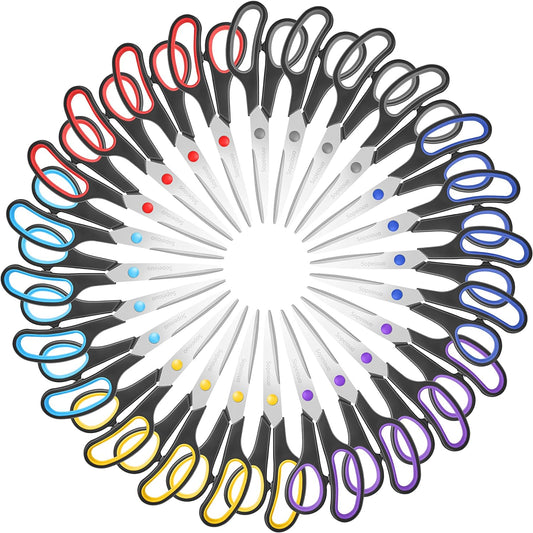 Scissors Set of 24-Pack, 8" Scissors All Purpose Comfort-Grip Handles Sharp Scissor for Office Home School Craft Sewing Fabric Supplies, High/Middle School Student Teacher, Right/Left Hand