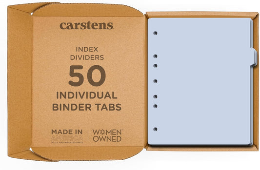 Carstens - Heavy Duty Plastic Ring Binder Dividers, Side Tab, 1/9 Cut, Tab 3 Position, US Letter, Pale Blue, Case of 50, (2618-12CS) - Ideal Medical Chart Dividers or Index Tabs for 3 Ring Binders