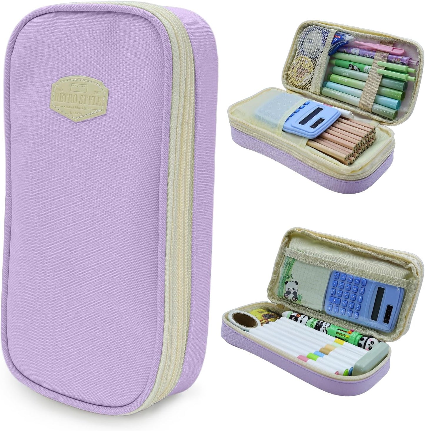 Large Capacity Pencil Case - Durable Zipper Aesthetic Pen Pouch, Big Storage Organizer for School, Office & Travel - Waterproof & Multi-Use (Purple)