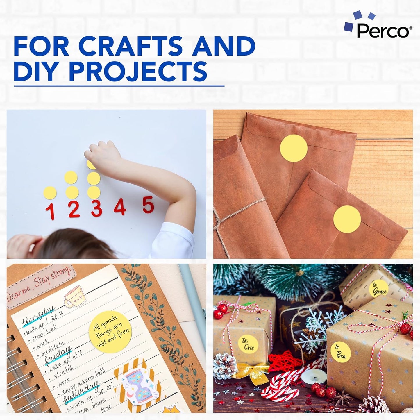 Perco Gold 2-Inch Round Circle Dot Sticker Labels with Permanent Adhesive for Wedding Invitations - 500 Labels per Roll - Vibrant Colors, Strong Adhesion - Made in USA