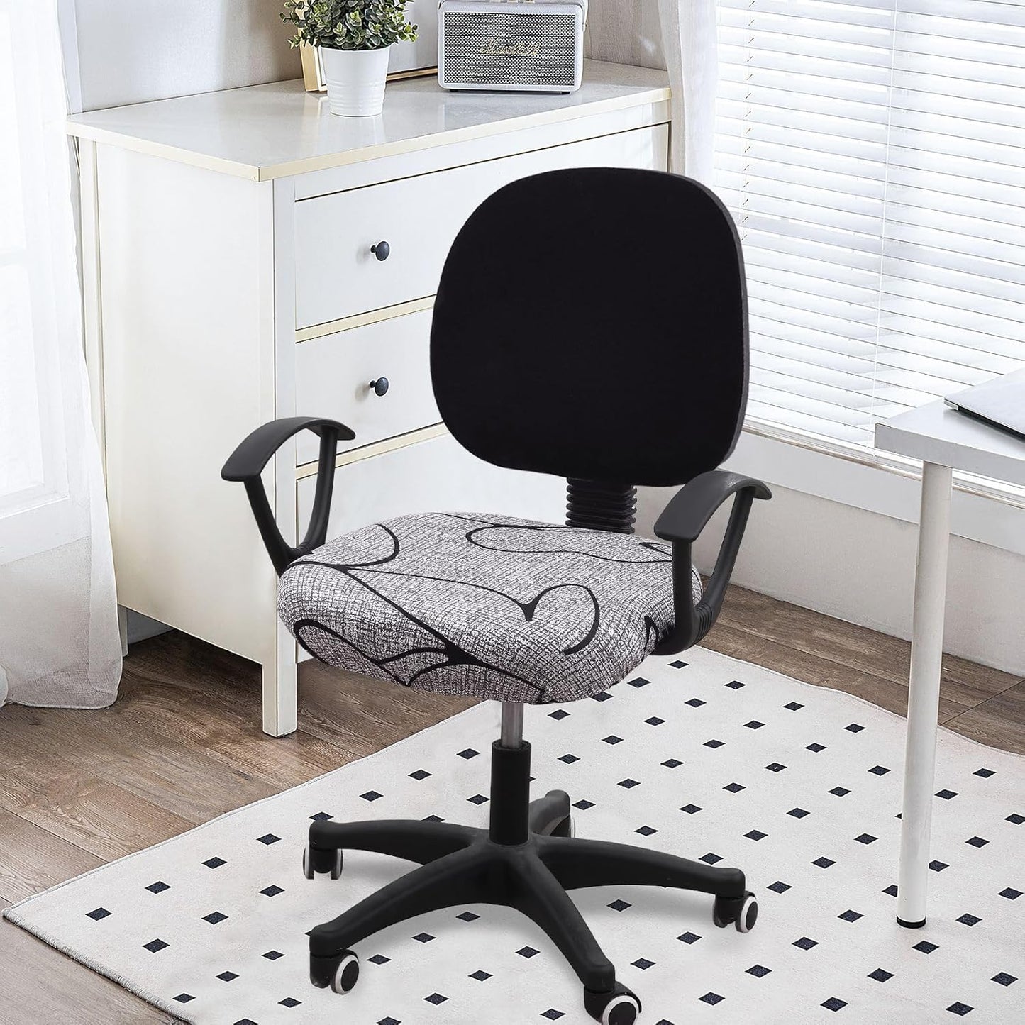 Smiry Printed Office Computer Chair Seat Covers, Stretch Fit Universal Desk Rotating Chair Cover Washable Removable Seat Cushion Protectors - Grey and Black