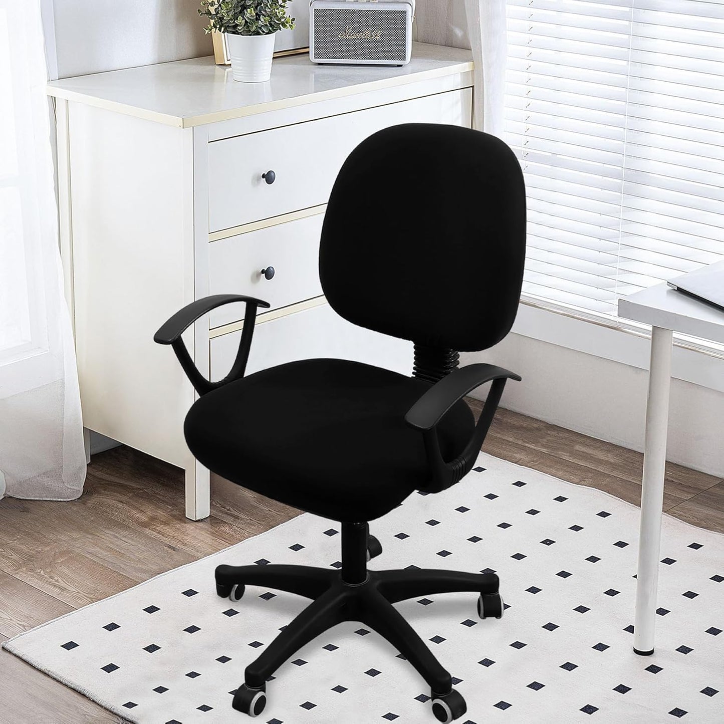 Smiry Stretch Printed Office Computer Chair Covers, Universal Washable Removable Desk Rotating Chair Slipcovers Protector, Seat + Backrest Cover - Black