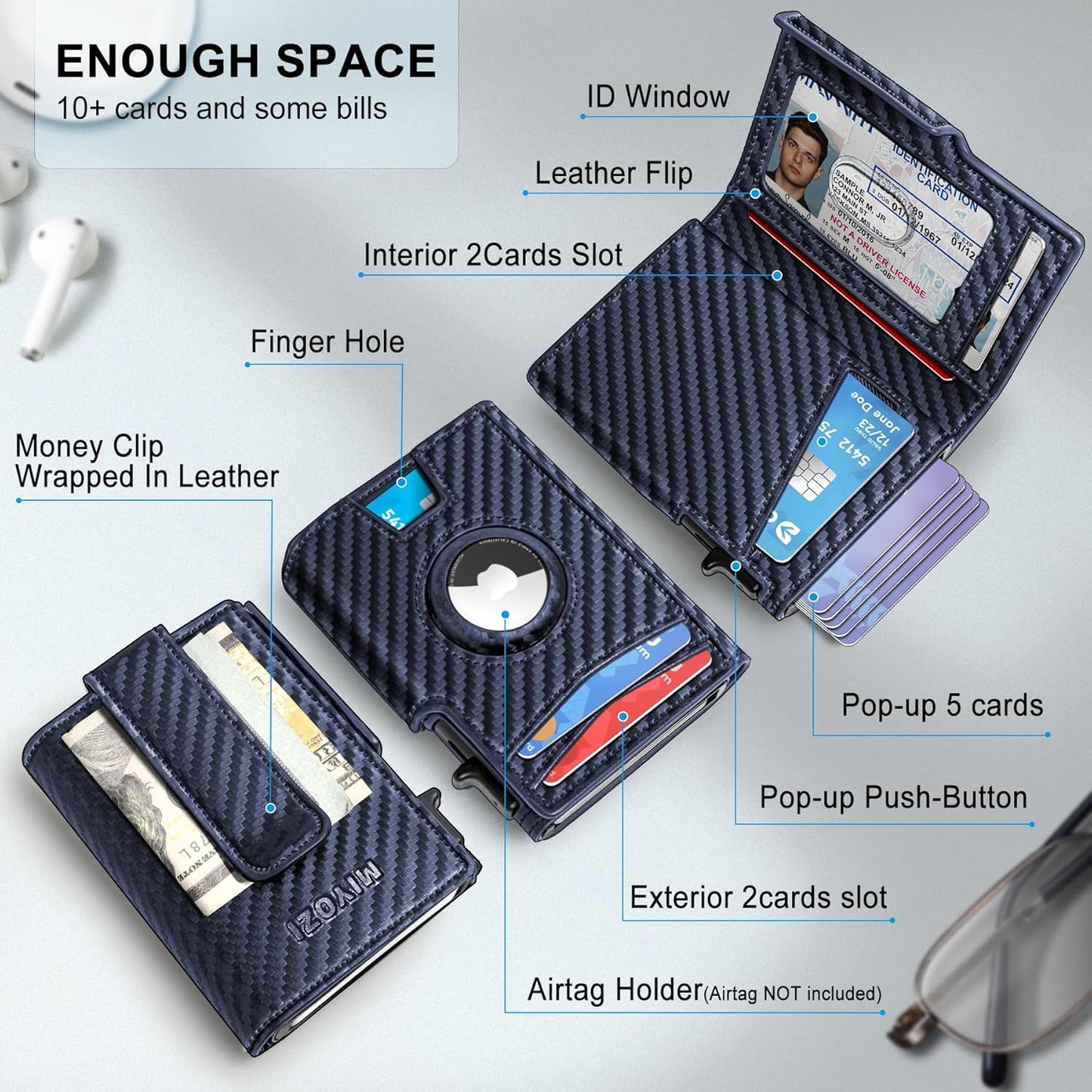 Airtag Wallet for Men,with Money Clip 10 Cards Metal Case Smart Slim Pop Up Credit Card Holder Flip with Magnetic Closure RFID Blocking wallet with Gift Box