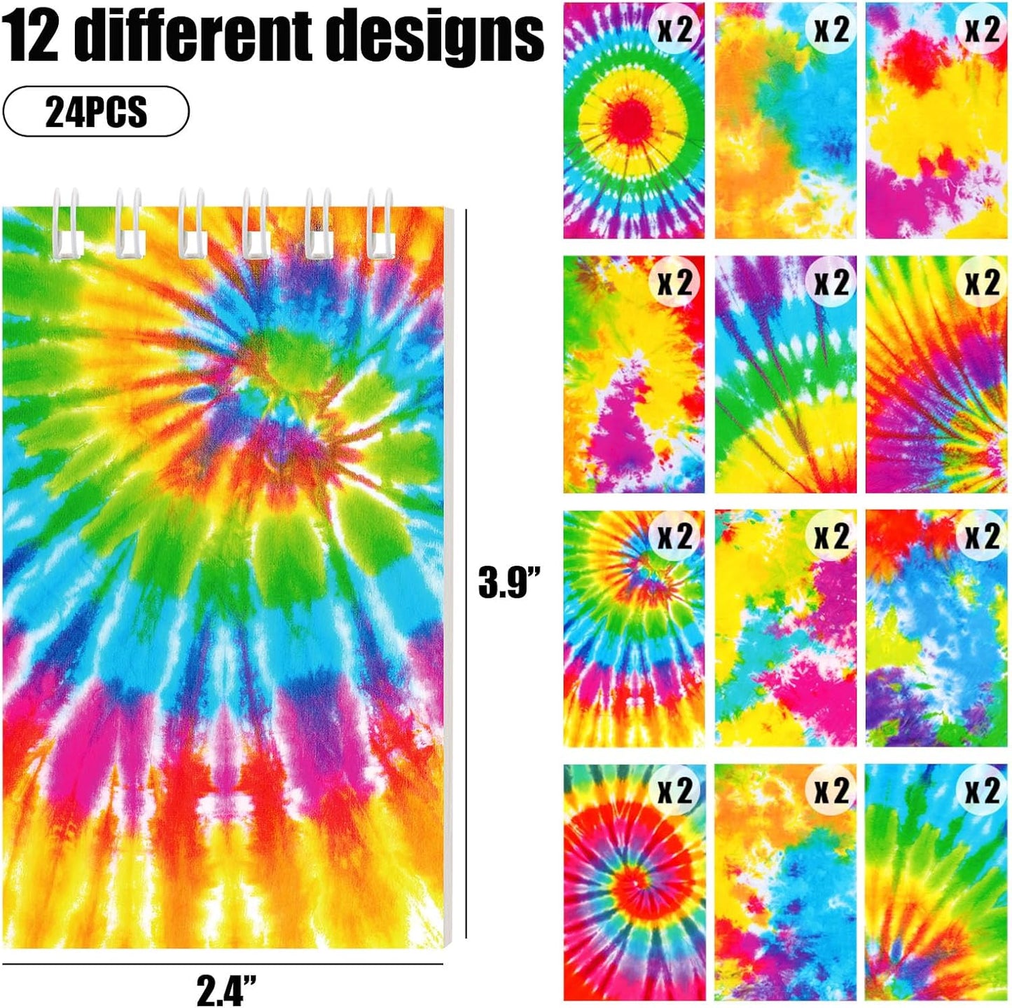 Koogel 24PCS Small Spiral Notebook, Blank Mini Pocket Journal Notebook for Kids Back to School, Tie Dye Style Journal Mini Memo Pads for Tie Dye Birthday Pastel Art Party Favors Gift Supplies