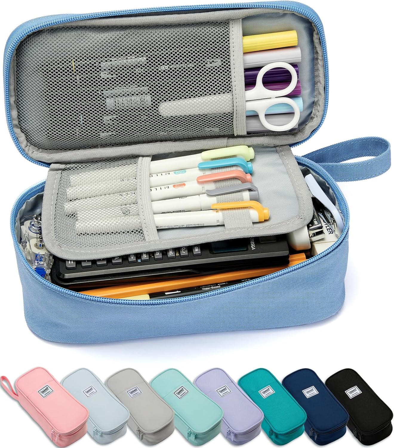 Pencil Case Pouch Box Bag School Supplies Girls Boys Kids, Cute Preppy Stuff Large Big Capacity Aesthetic Pen Organizer, Back to College Stationary, Cornflower Blue, Classic Stlye, 1800ml