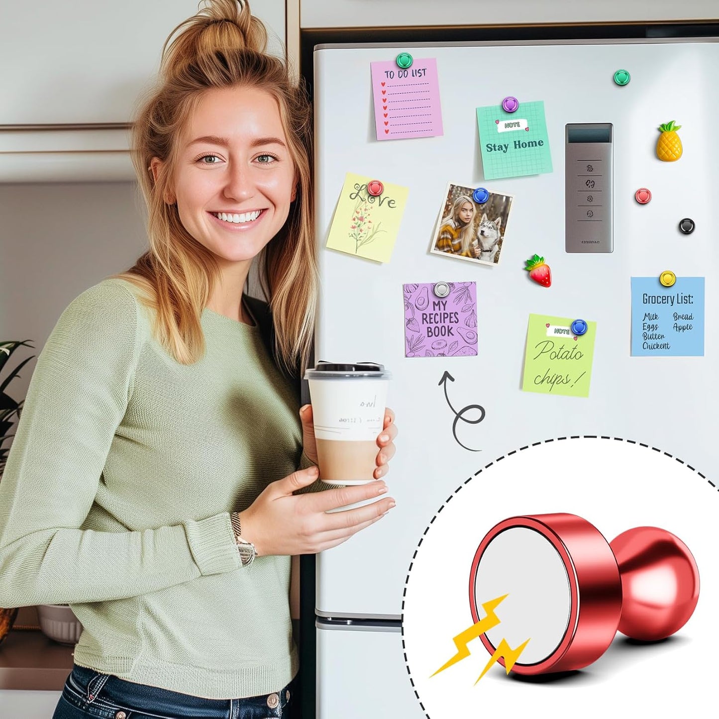 FINDMAG 14Pcs Colorful Fridge Magnets, Small and Strong Magnets for Whiteboard, Magnetic Push Pins for Kitchen, Classroom, Office, Home Decor