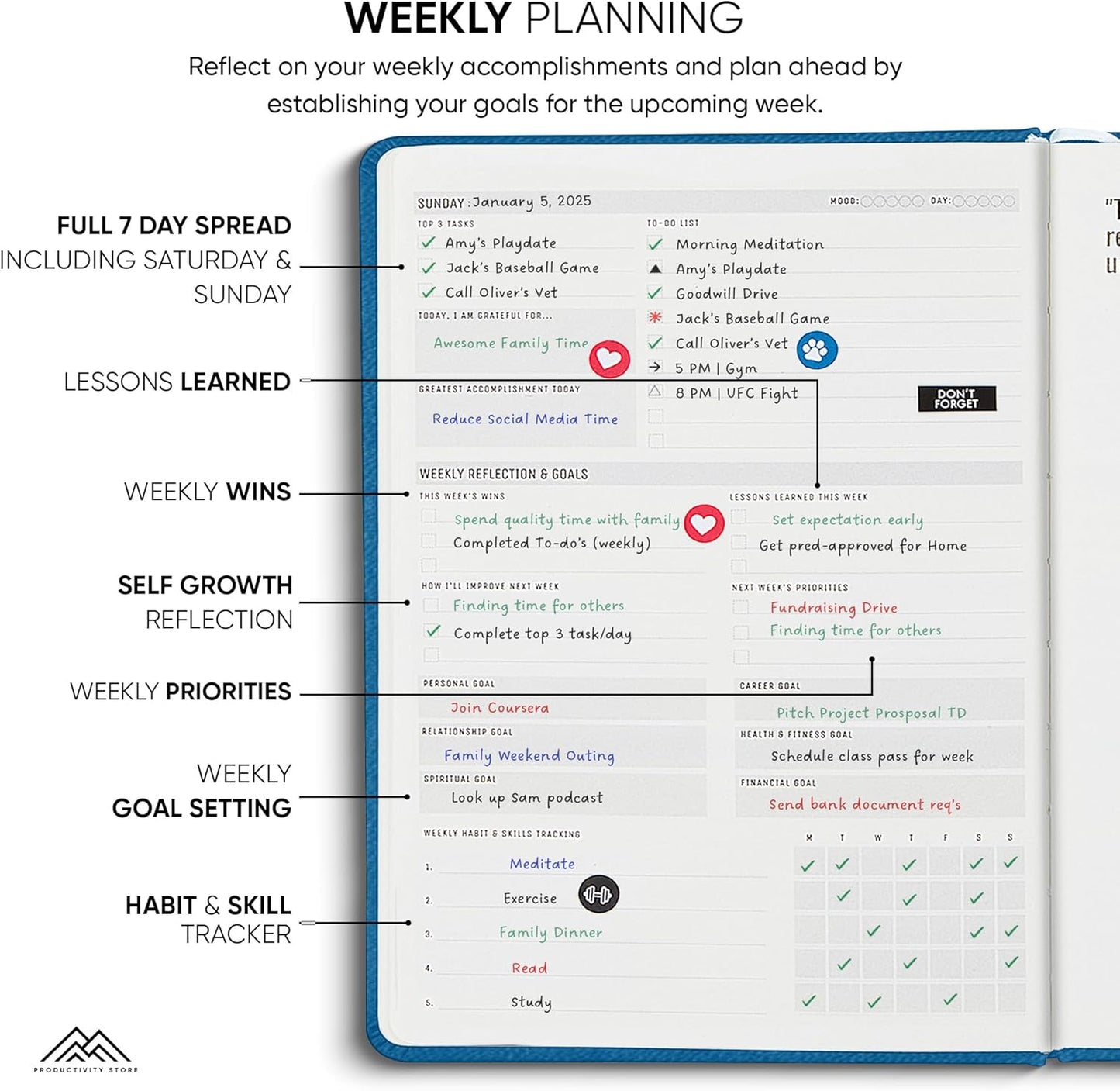 Undated, 2025 Planner, 8.5" x 11" - The #1 Productivity Planner to Achieve Your 2025 Goals - Planner 2025-2026 by PRODUCTIVITY STORE (A4, NAVY BLUE)