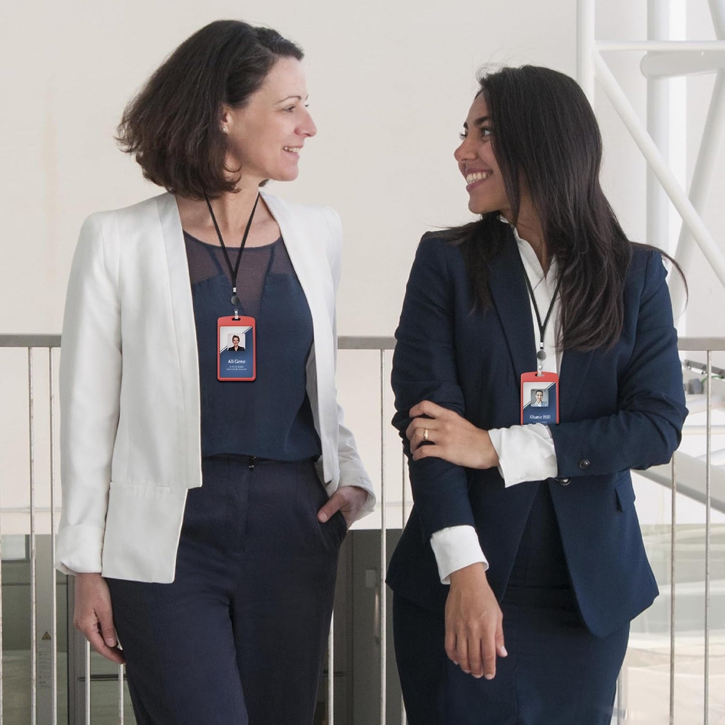 Will Well Vertical Sliding Badge Holder for Lanyards - Hard ABS Plastic 4.13" x 3.3" Protector Fits Up to 2 Standard-Sized Cards, Lightweight Secure Quick-Access Slide Cover Design - 6-Pack, Red