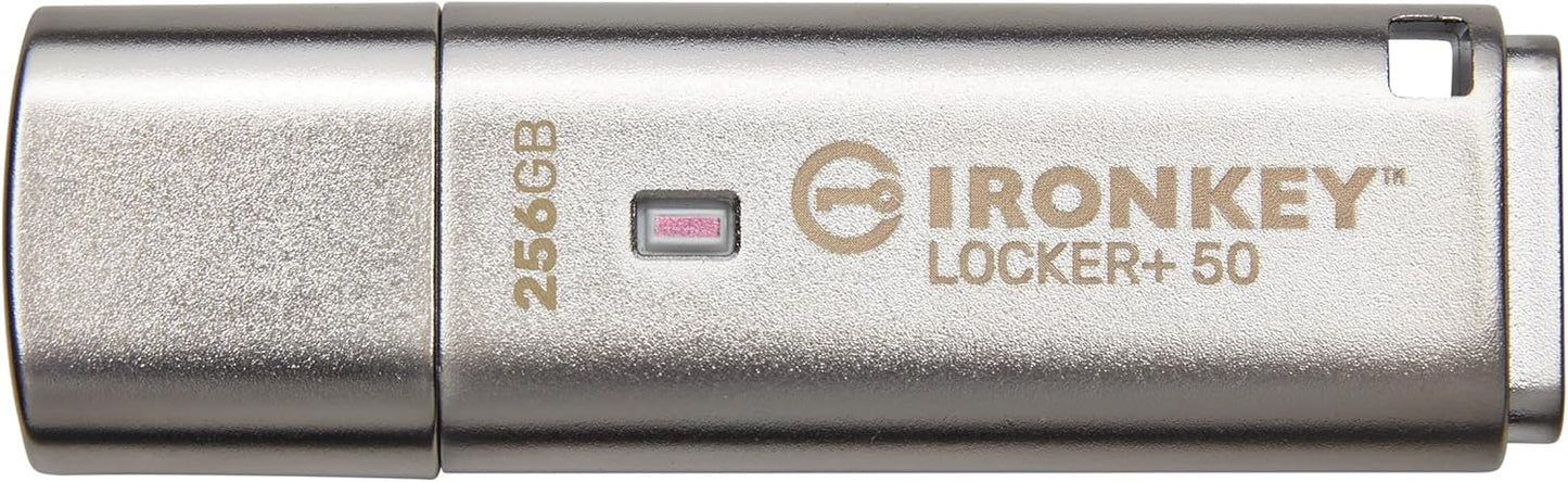 Kingston Ironkey Locker+ 50 256GB Encrypted USB Flash Drive | USB 3.2 Gen 1 | XTS-AES Protection & TAA Compliant | Multi-Password Security Options | IKLP50/256GB
