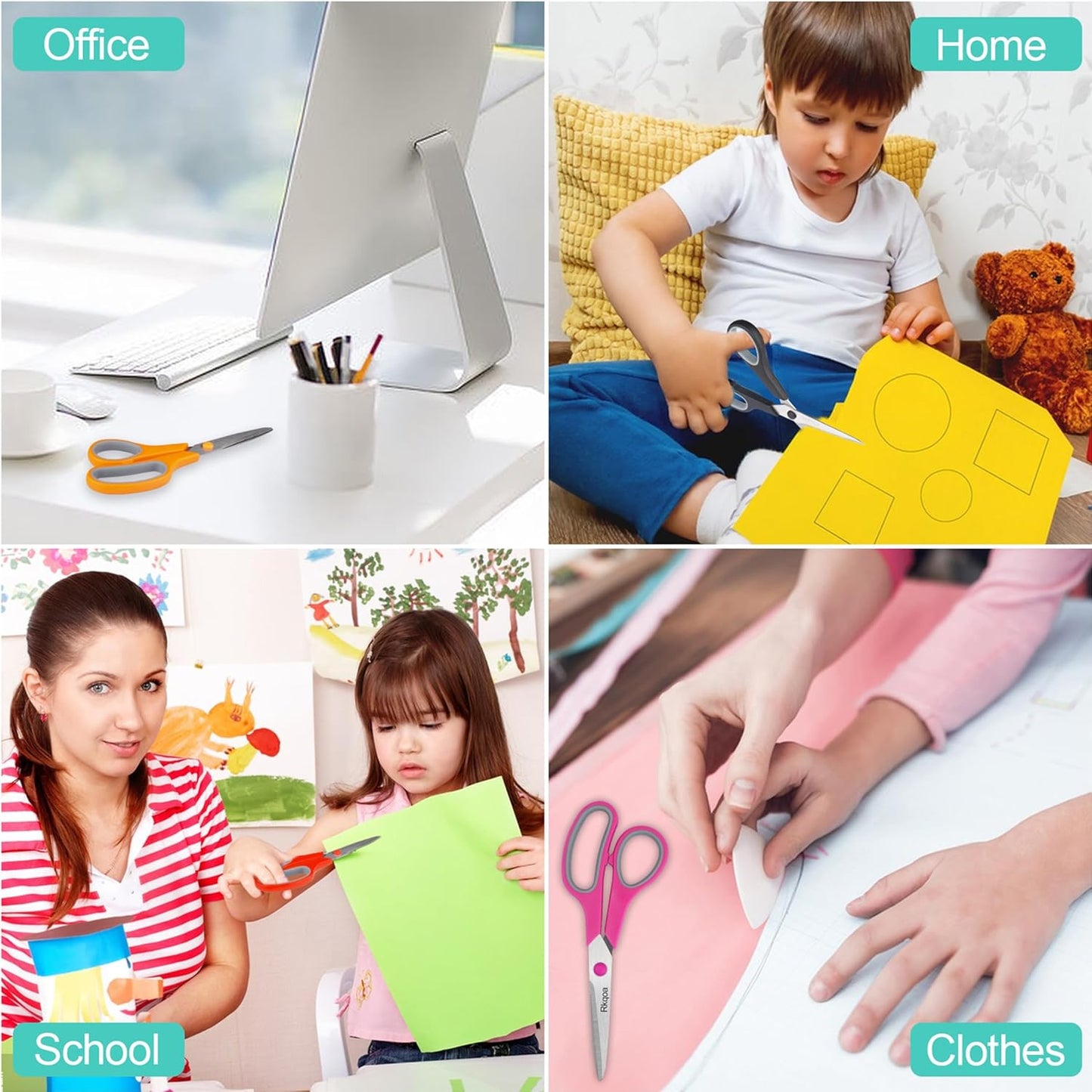 24 Pack Scissors, Rkqoa 8" All Purpose Classroom Scissor Bulk Comfort-Grip Sharp Shears for Office School House Sewing Fabric Craft Supplies, High/College School Teacher Student Scissors