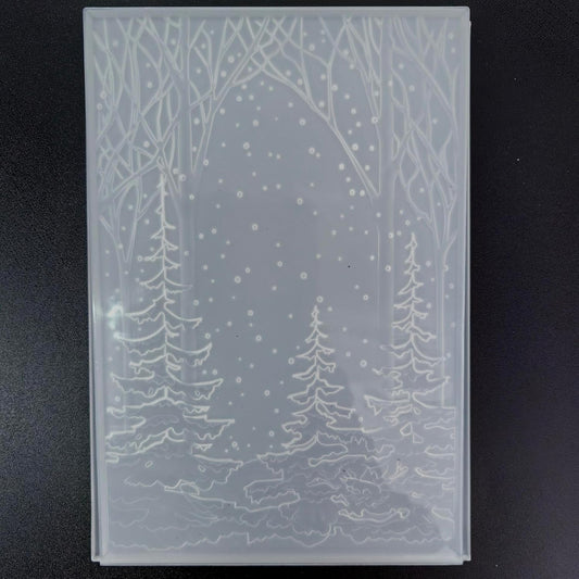 NZJ 3D Texured Merry Christmas Snowfall Tree Woodland Background Plastic Embossing Folders for Card Making Scrapbooking and Other Paper Crafts