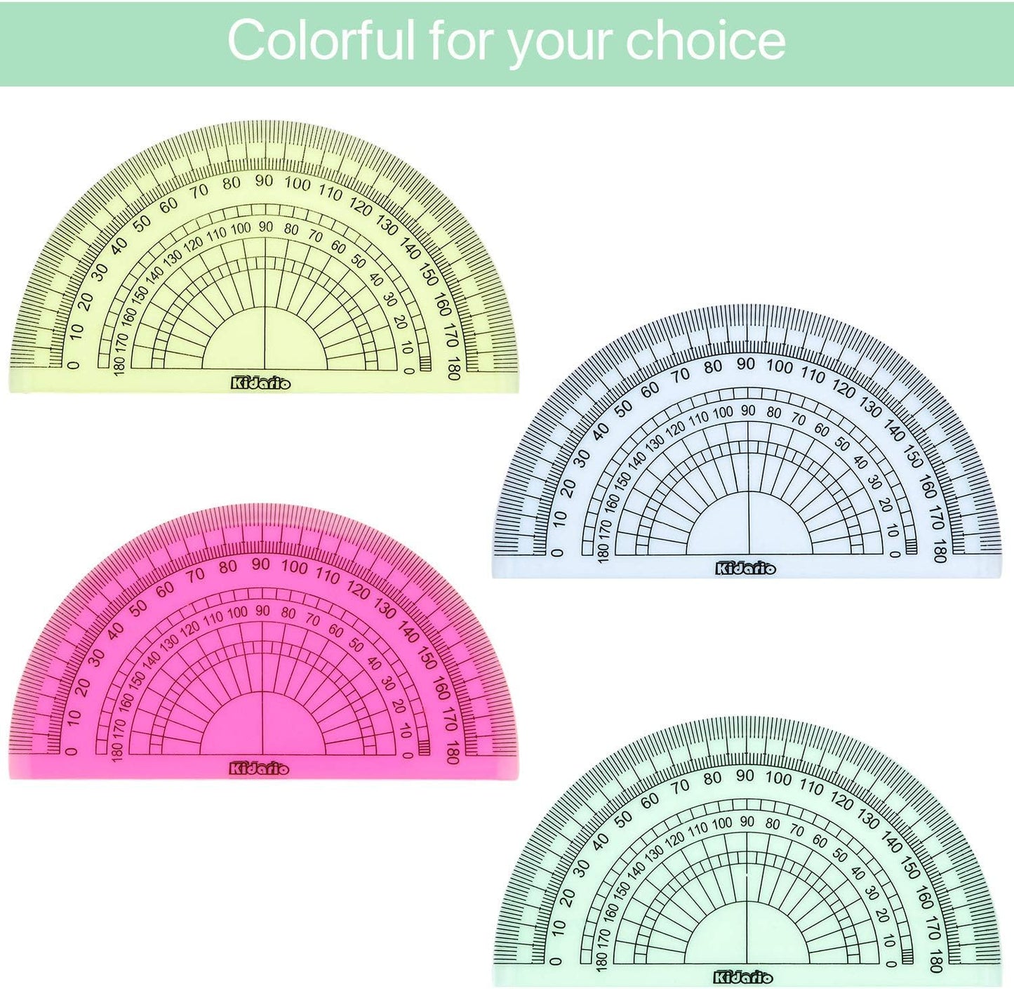24 Pack Plastic Protractors Math Protractor 180 Degrees 4 Inch (Red Green Yellow Blue)