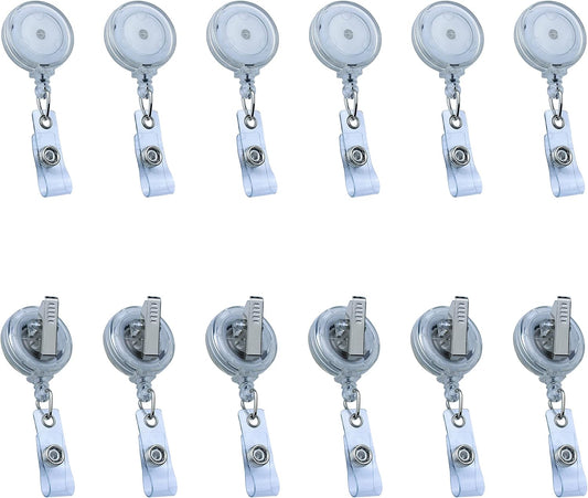 Badge Reels Retractable Badge Holder with Clip, Id Clips for Badges, Id Badge Reel, Retractable Id Badge Clip with Clear Vinyl Strap & Alligator Swivel, No Twist Dispenser (Clear)