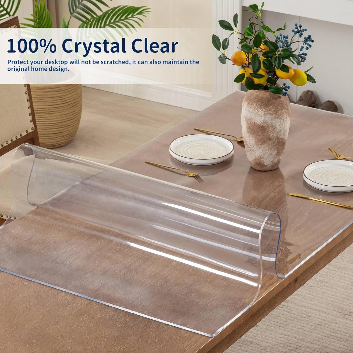 36 x 48 Inch Clear Table Cover Protector, 2mm Thick Clear Table Protector for Dining Room Table, Plastic Table Cover, Waterproof Table Pad for Kitchen, Office