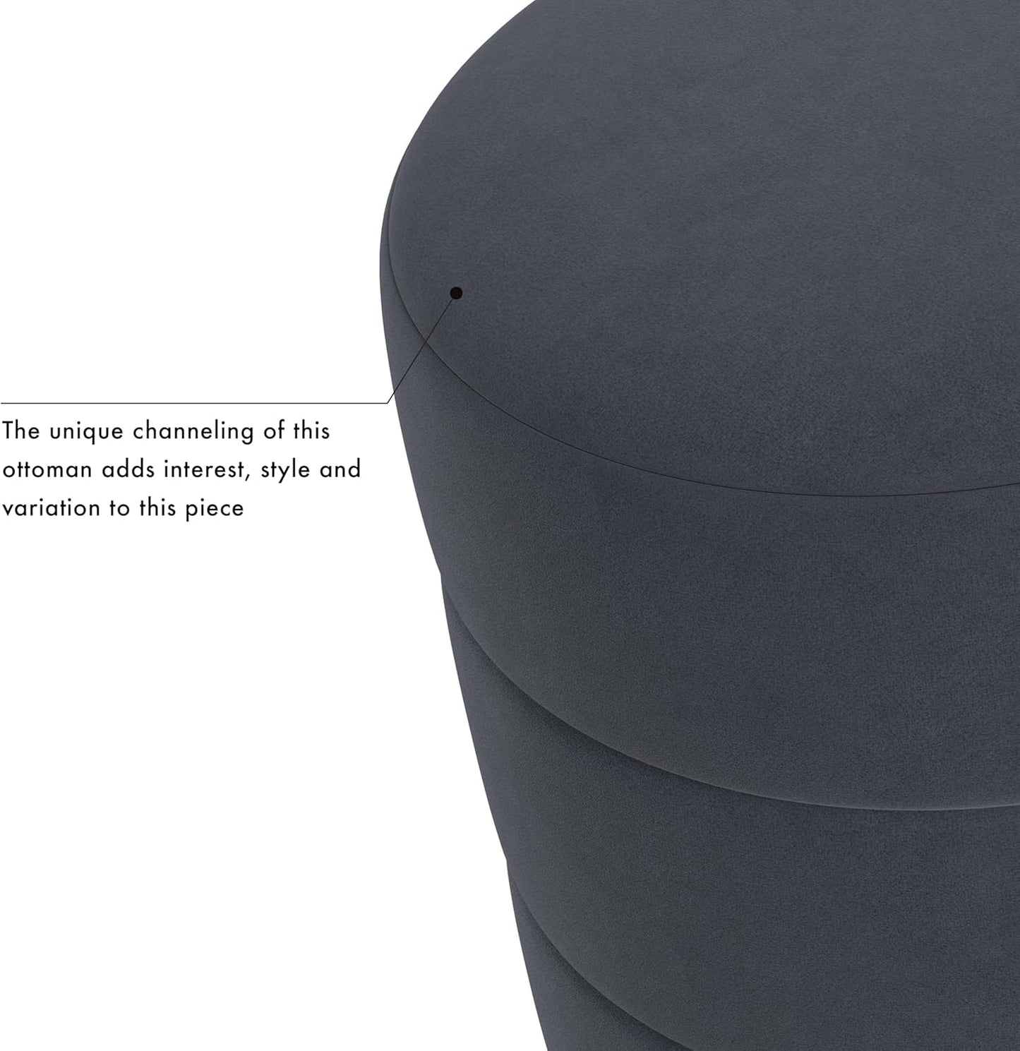 HomePop Upholstered Round Ottoman Home Décor|Foot Rest Ottoman - Steel Blue Velvet
